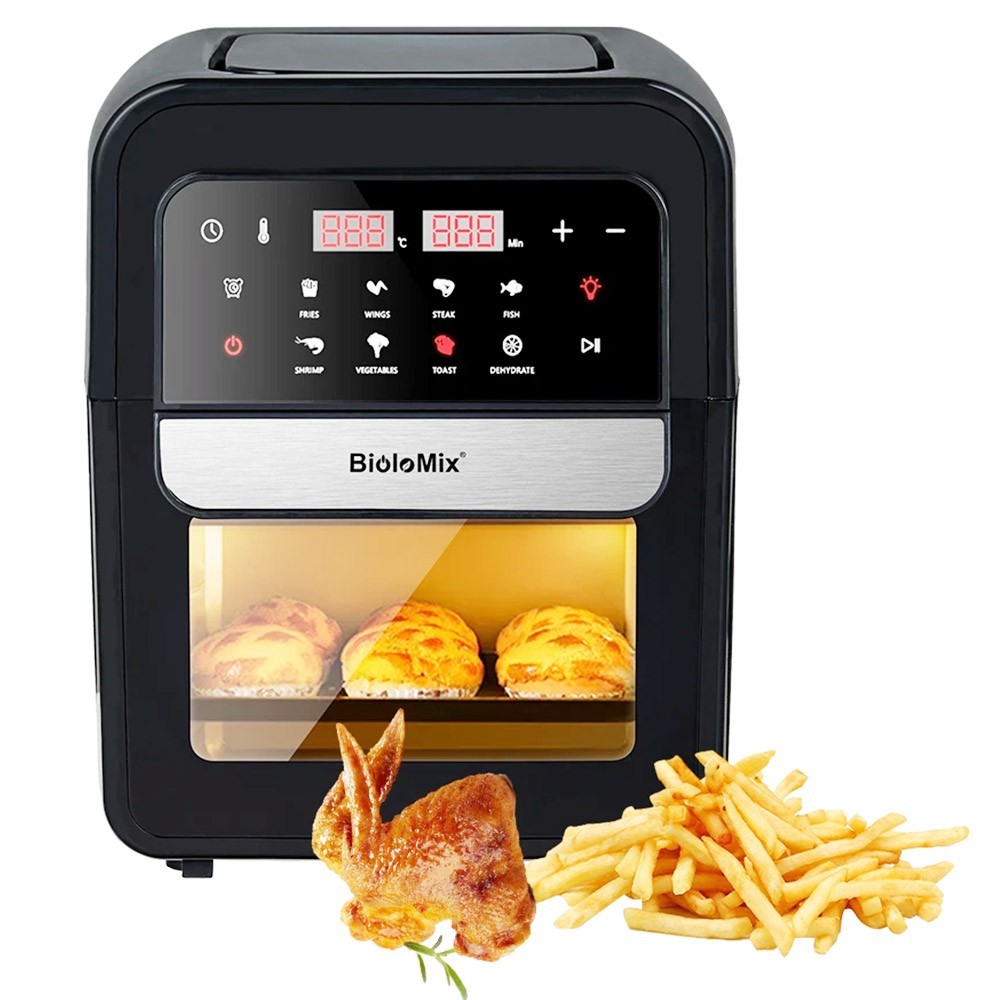 BioloMix MA528T Forno friggitrice ad aria a doppio riscaldamento, tostapane  senza olio da 1700W, capacità 15L, 11 preselezioni