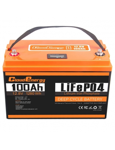 Cloudenergy 12V 100Ah LiFePO4 Battery Pack, 1280Wh di...