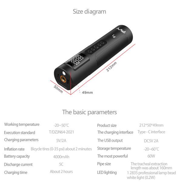 PVY Pompa ad aria gonfiabile 60V 4Ah per scooter elettrico, bici elettrica