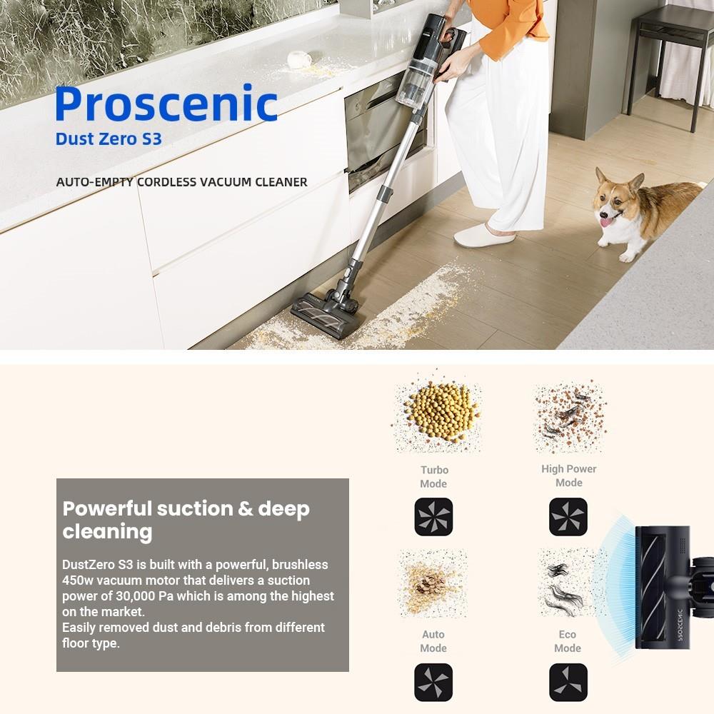 Proscenic DustZero S3 Aspirapolvere cordless 30000Pa aspirazione stazione  di svuotamento automatico