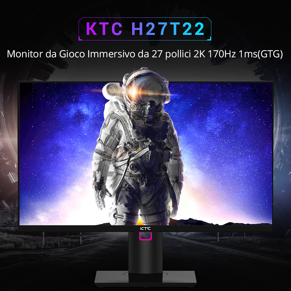 KTC H27T22 Monitor da gioco 27 pollici 2560x1440 QHD 170Hz IPS veloce 1ms  Tempo di risposta, Standard di montaggio Vesa