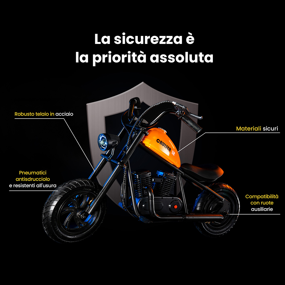 Hyper GOGO Cruiser 12 Moto elettrica per bambini, pneumatici da 12 pollici,  motore da 160W, batteria da 21,9V 5,2Ah - Arancione