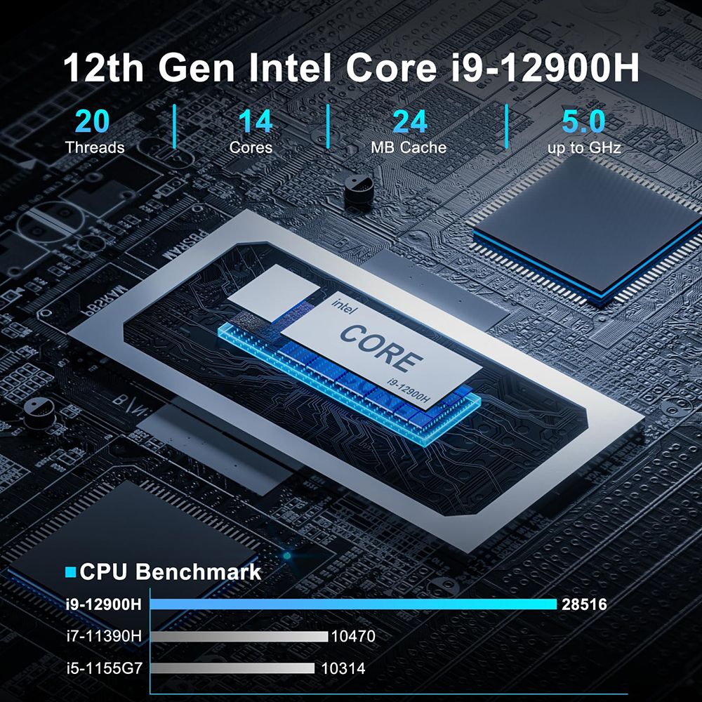 GEEKOM XT12 Pro Mini PC, Intel Core i9-12900H 14 Cores Up to 5.0GHz, 32GB RAM 1TB SSD, 2*USB 4 (8K) 2*HDMI 2.0 (4K) Quad Displa