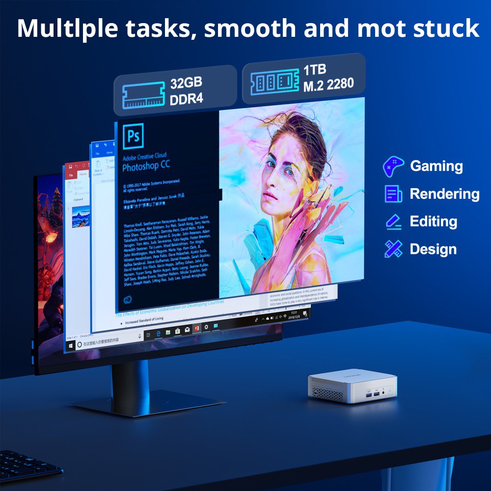 GEEKOM XT12 Pro Mini PC, Intel Core i9-12900H 14 Cores Up to 5.0GHz, 32GB RAM 1TB SSD, 2*USB 4 (8K) 2*HDMI 2.0 (4K) Quad Displa