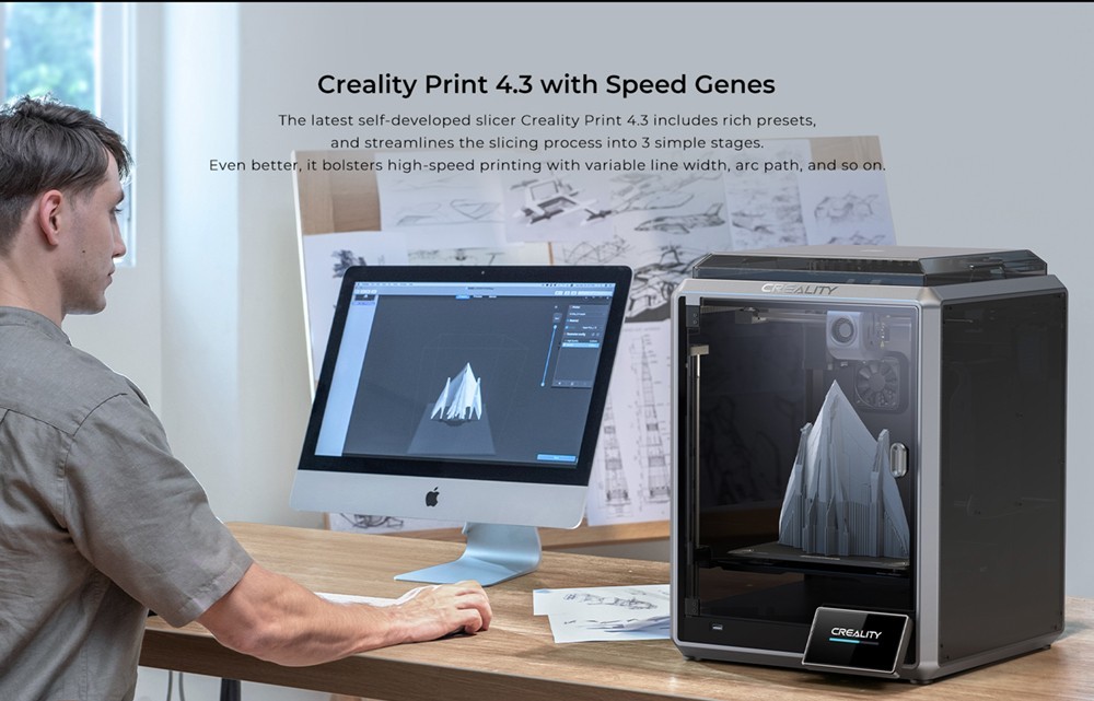 Creality K1 3D Printer, Auto Leveling, 32mm³/s Max Flow Hotend, 600mm/s Max Speed, 20000mm/s² Acceleration Unibody Frame