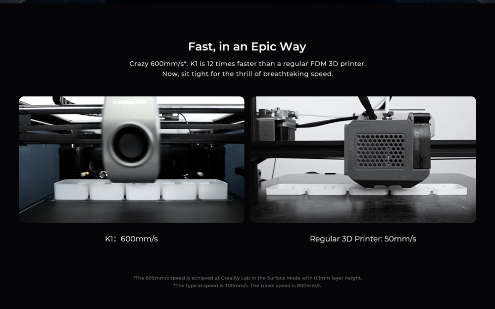 Creality K1 3D Printer, Auto Leveling, 32mm³/s Max Flow Hotend, 600mm/s Max Speed, 20000mm/s² Acceleration Unibody Frame