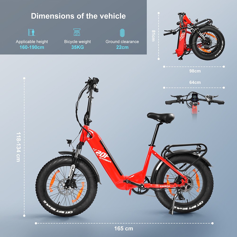 KAISDA K20F Electric Bike, 250W Motor, 36V 25Ah Battery, 20*4.0-inch Tires, 25km/h Max Speed, 80-120km Range, SHIMAN0 7-Speed -