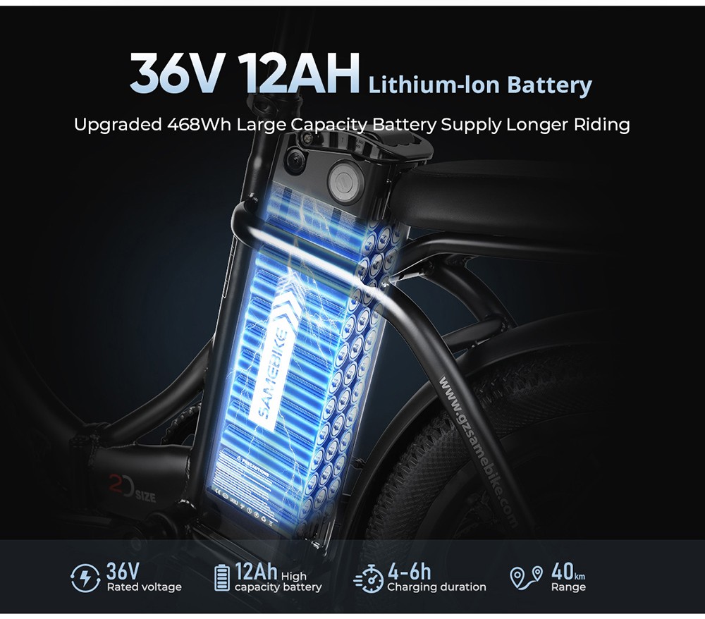 SAMEBIKE CY20 Electric Bike, 350W Motor, 36V 12Ah Battery, 20*2.35-inch Tire, 32km/h Max Speed, 40km Range, Dual Suspension, Me