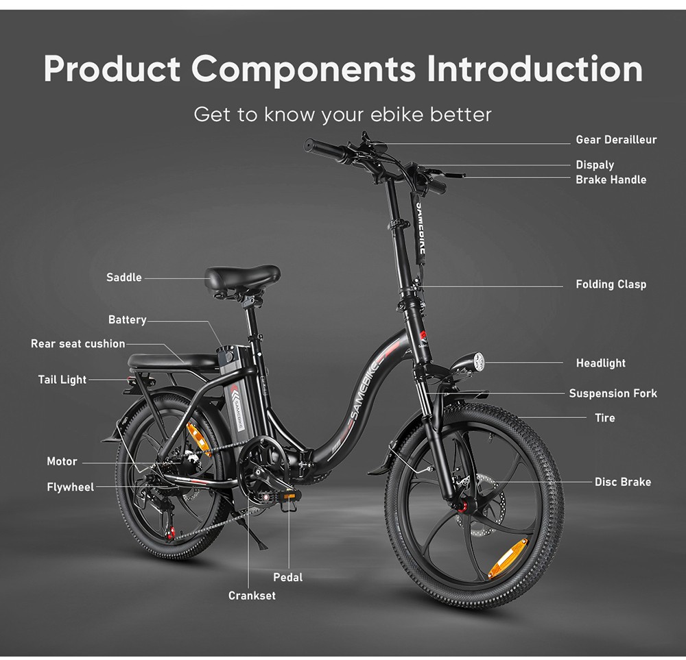 SAMEBIKE CY20 Electric Bike, 350W Motor, 36V 12Ah Battery, 20*2.35-inch Tire, 32km/h Max Speed, 40km Range, Dual Suspension, Me