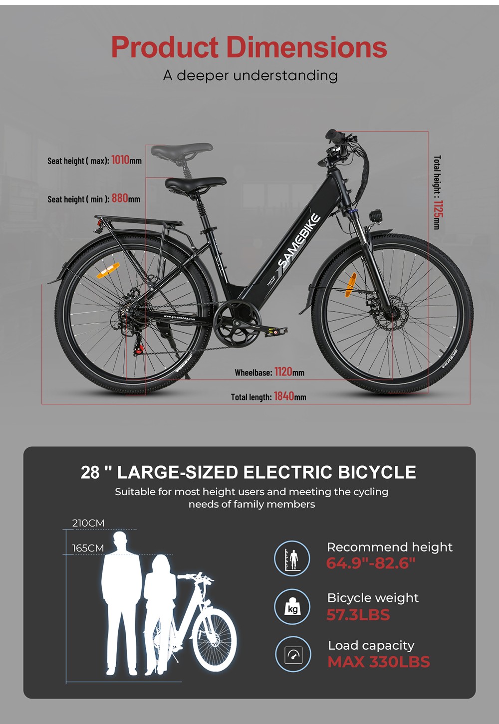 SAMEBIKE RS-A01 Pro Electric Bike, 500W Motor, 36V 15Ah Battery, 27.5*2.1-inch Tire, 32km/h Max Speed, 40km Range, Shimano 7-sp