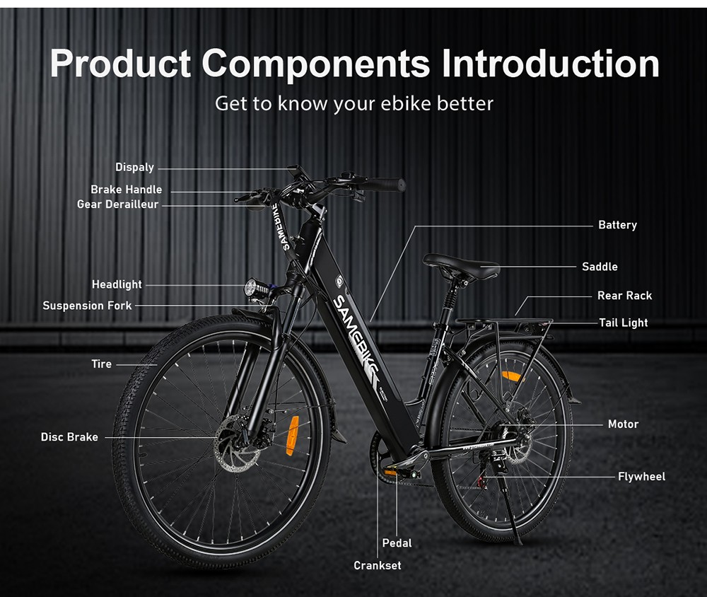 SAMEBIKE RS-A01 Pro Electric Bike, 500W Motor, 36V 15Ah Battery, 27.5*2.1-inch Tire, 32km/h Max Speed, 40km Range, Shimano 7-sp