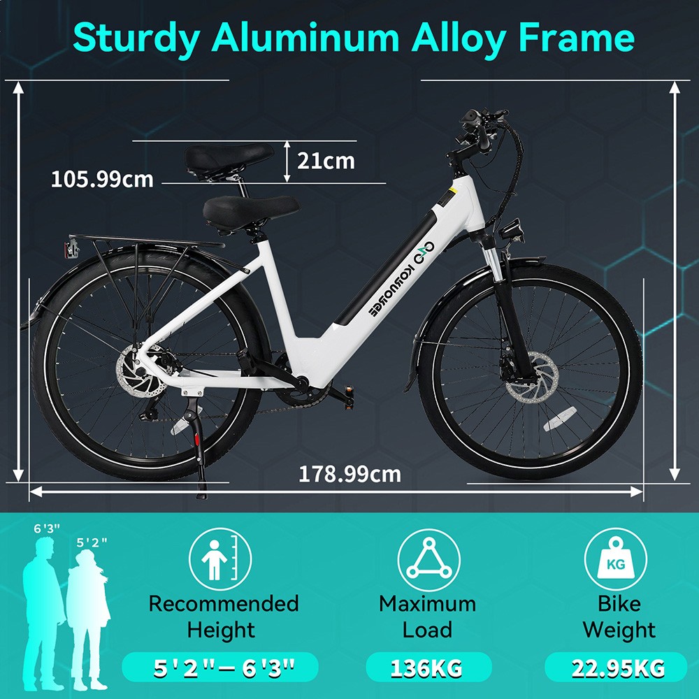 Kornorge C7 Electric Bike, 350W Motor, 36V/12.5Ah Battery, 26-inch Tires, 32km/h Max Speed, 50km Range, Mechanical Disc Brake -