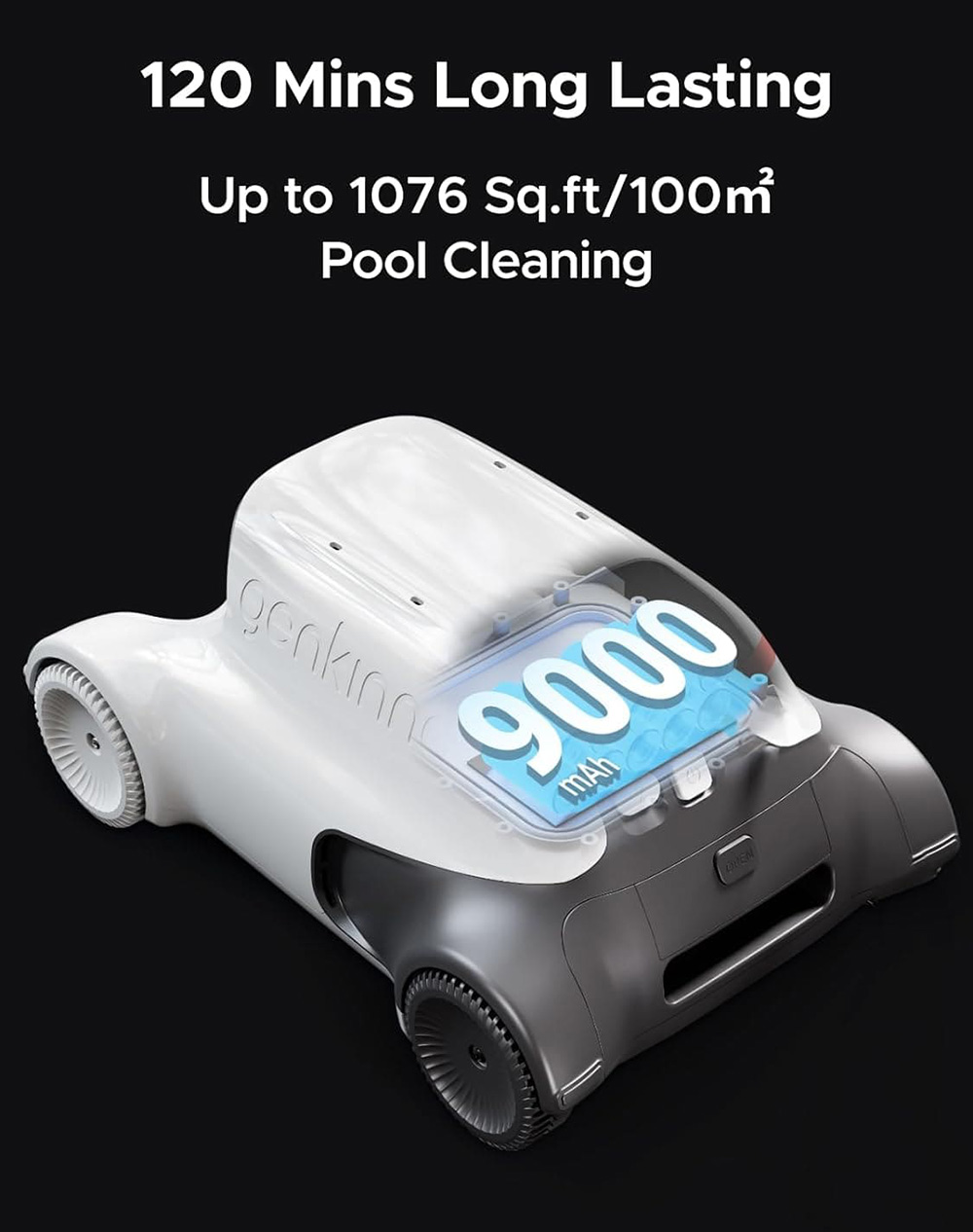 Genkinno P2 Master Kit Robot Pool Vacuum, 2500GPH Suction Power, 120 Mins Runtime, with Big Basket Capacity, App OTA 