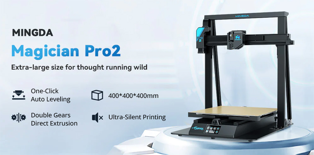 MINGDA Magician Pro2 3D Printer, Smart Auto Leveling, Double Gears Direct Extrusion, Resume Printing, PEI Platform, Adjustable 