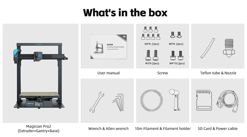 MINGDA Magician Pro2 3D Printer, Smart Auto Leveling, Double Gears Direct Extrusion, Resume Printing, PEI Platform, Adjustable 