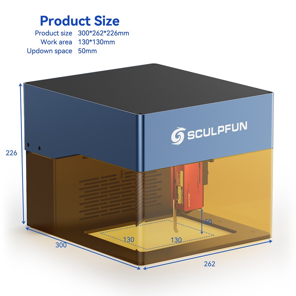 SCULPFUN iCube Pro 5W Laser Engraver, 0.06mm Laser Spot, 10000mm/min Engraving Speed, 32-bit Motherboard, Replaceable Lens, Smo