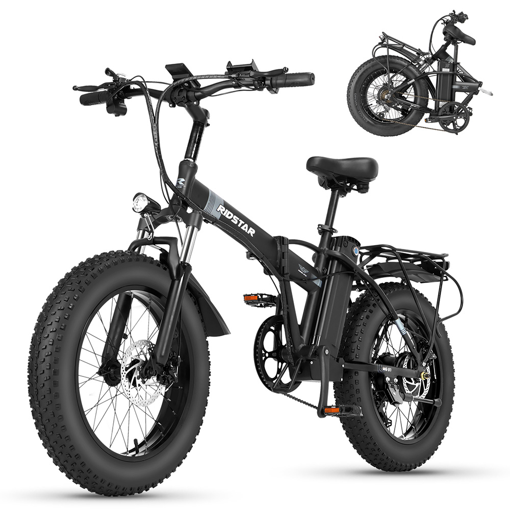 Ridstar G20 Electric Bike, 1000W Motor, 48V 15Ah Battery, 20*4.0inch Tires, 48km/h Max Speed, 80km Max Range, Disc Brakes, Shim