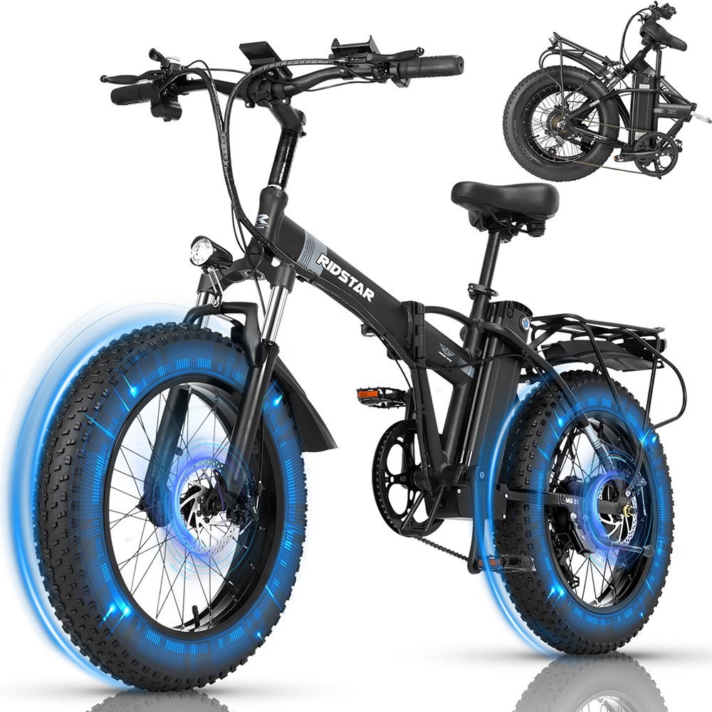 Ridstar G20 Electric Bike, 1000W Motor, 48V 15Ah Battery, 20*4.0inch Tires, 48km/h Max Speed, 80km Max Range, Disc Brakes, Shim