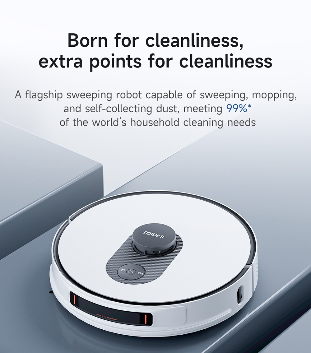 ROIDMI EVE MAX Robot Vacuum Cleaner with Self Empty Station, 5000Pa Max Suction, Mopping Function, 3L Dust Bag, 250 Mins Max Ru