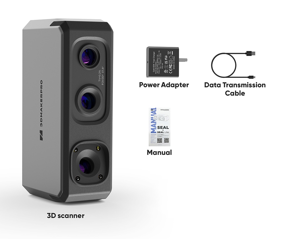 3DMakerpro Seal 3D Scanner 0.01mm Accuracy 0.05mm Resolution 24-bit Color Capture - EU Plug