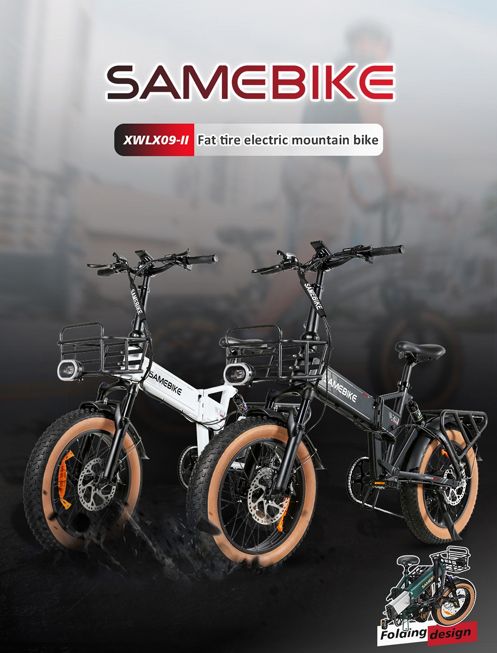 SAMEBIKE XWLX09-II Mountain Electric Bike, 1000W Motor, 48V 15Ah Battery, 20*4-inch Fat Tire, 45km/h Max Speed, 130km Max Range