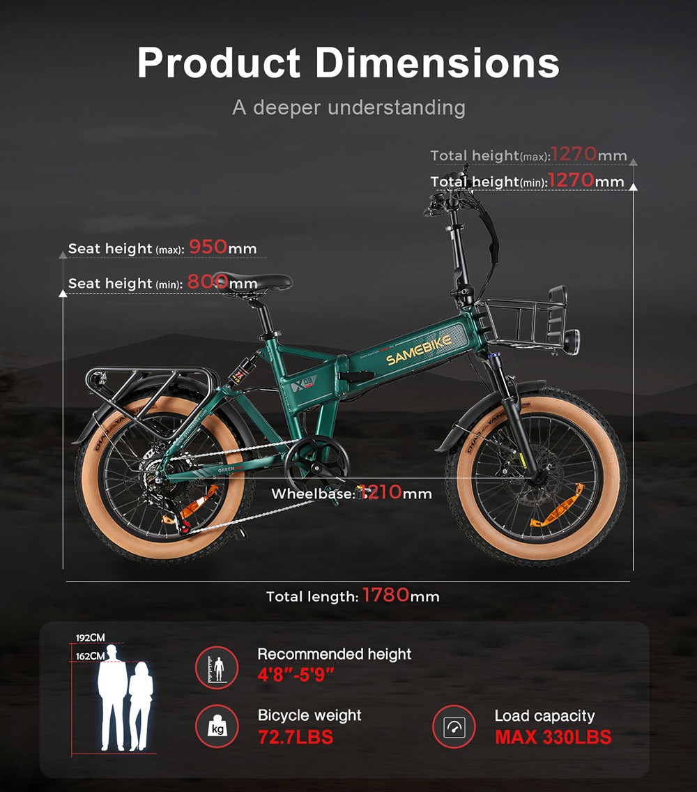 SAMEBIKE XWLX09-II Mountain Electric Bike, 1000W Motor, 48V 15Ah Battery, 20*4-inch Fat Tire, 45km/h Max Speed, 130km Max Range