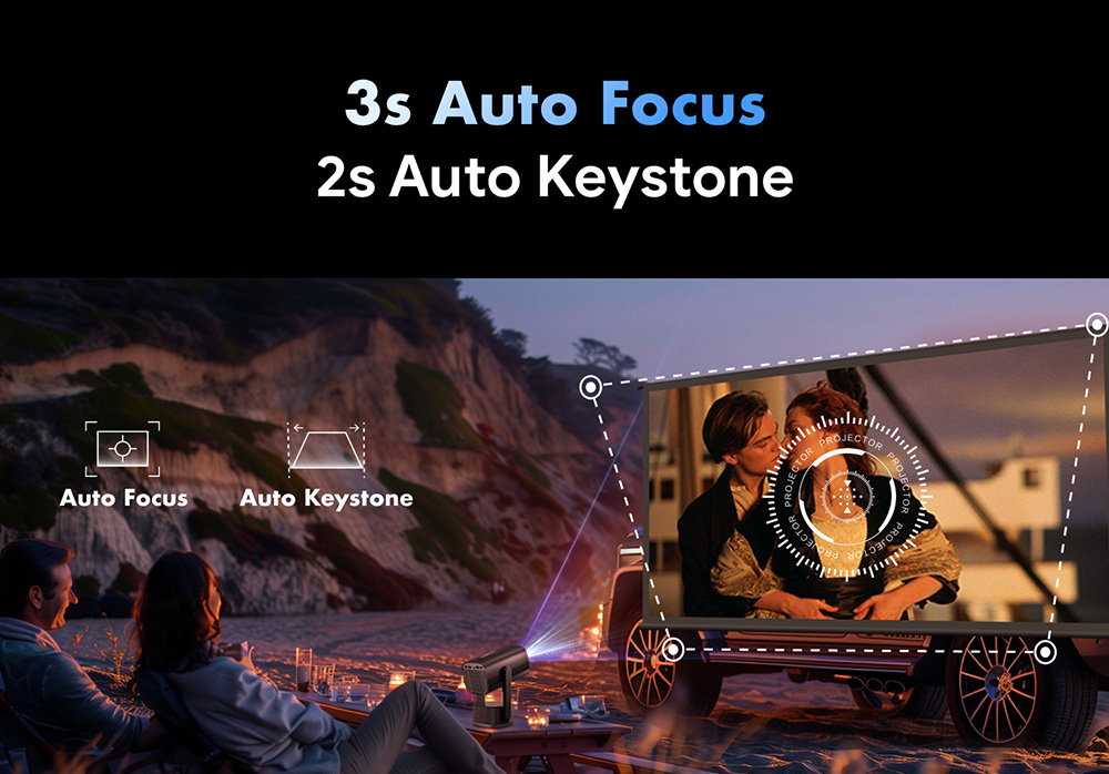 SkyEcho FreeONE Pro Portable Projector, 350 ANSI Lumens, Native 720P, 270° Gimbal Stand, Built-in Battery for 2 Hours Playtime