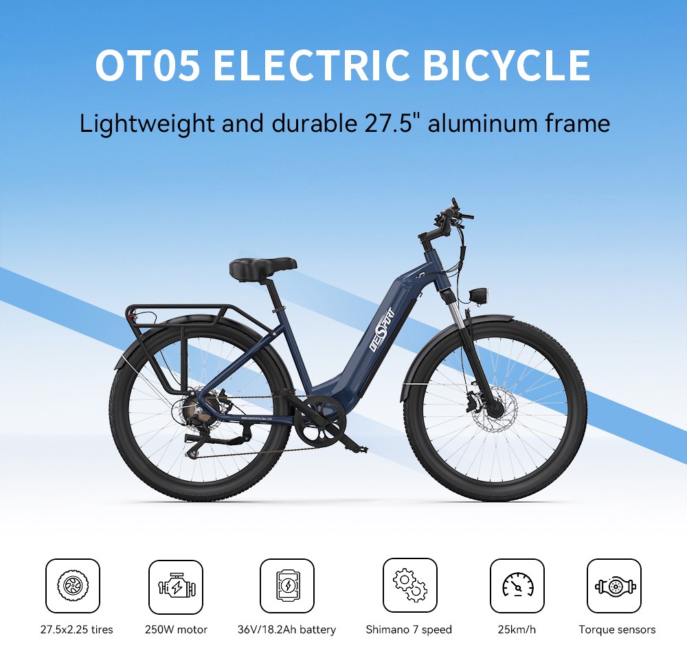 ONESPORT OT05 City Electric Bike, 250W Motor, 36V 18.2Ah Battery, 27.5*2.25-inch Tire, 25km/h Max Speed, 120km Max Range, Shima