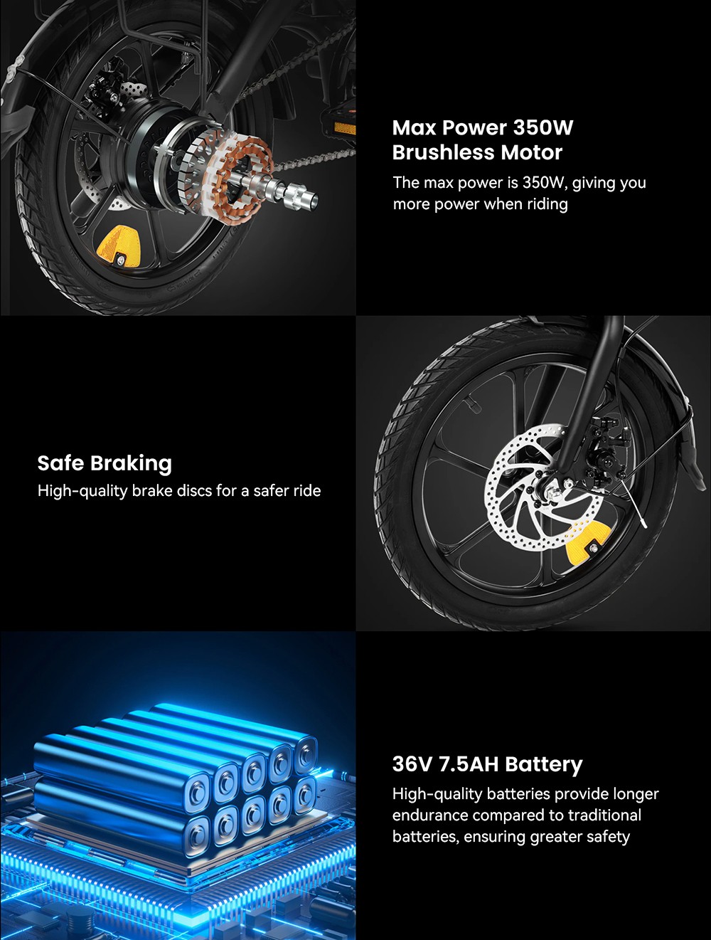 DYU A1F Pro Folding Electric Bike, 250W Motor, 36V 7.5Ah Battery, 16*1.75-inch Tire, 25km/h Max Speed, 40km Max Range, Front 