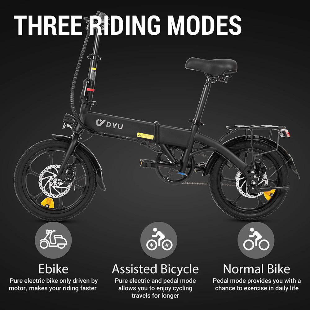 DYU A1F Pro Folding Electric Bike, 250W Motor, 36V 7.5Ah Battery, 16*1.75-inch Tire, 25km/h Max Speed, 40km Max Range, Front 