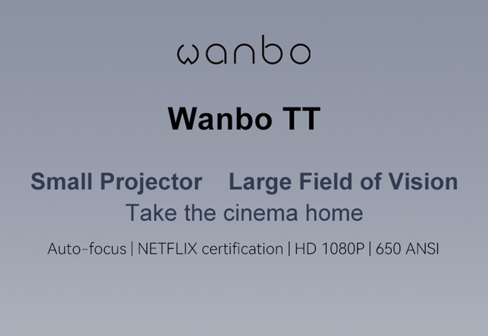 Wanbo TT LCD Projector, Auto-focus, 1080P HDR, 650 ANSI, 2.4G 