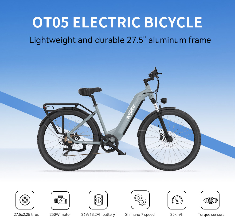 ONESPORT OT05 City Electric Bike, 250W Motor, 36V 18.2Ah Battery, 27.5*2.25-inch Tire, 25km/h Max Speed, 120km Max Range, Shima