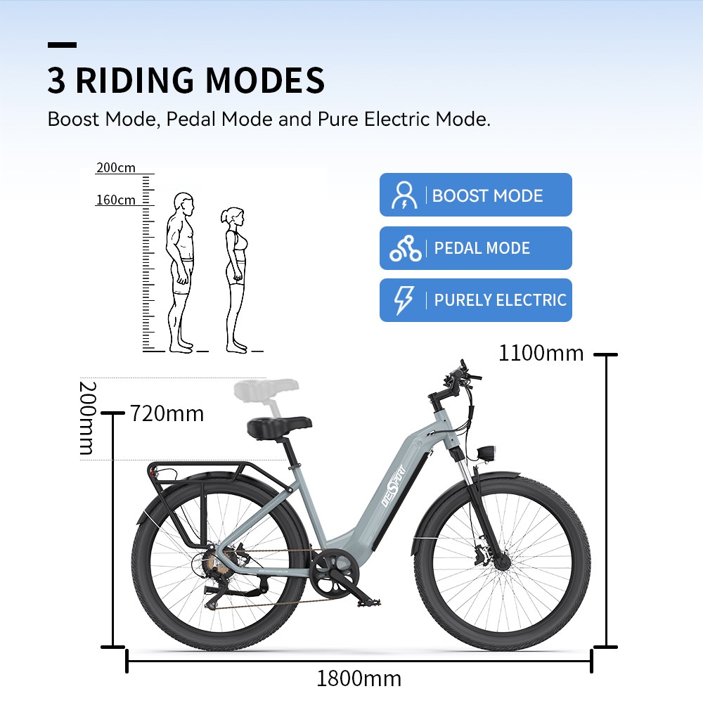 ONESPORT OT05 City Electric Bike, 250W Motor, 36V 18.2Ah Battery, 27.5*2.25-inch Tire, 25km/h Max Speed, 120km Max Range, Shima