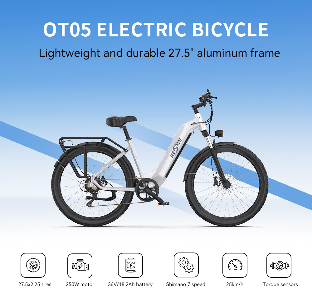 ONESPORT OT05 City Electric Bike, 250W Motor, 36V 18.2Ah Battery, 27.5*2.25-inch Tire, 25km/h Max Speed, 120km Max Range, Shima