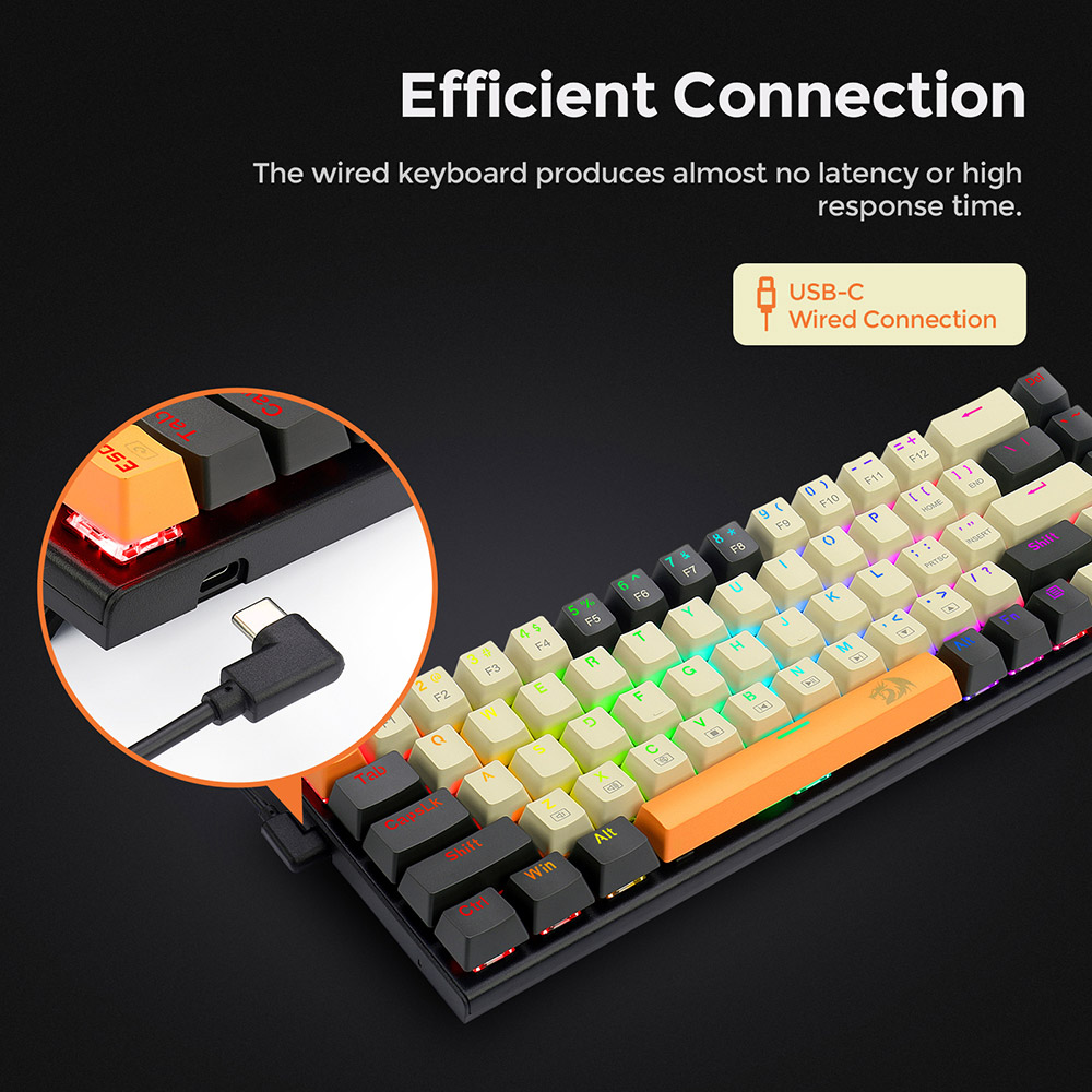 Redragon K633CGO-RGB Ryze 68 keys Compact Mechanical Gaming keyboard  RGB Backlight Red Switch - Black