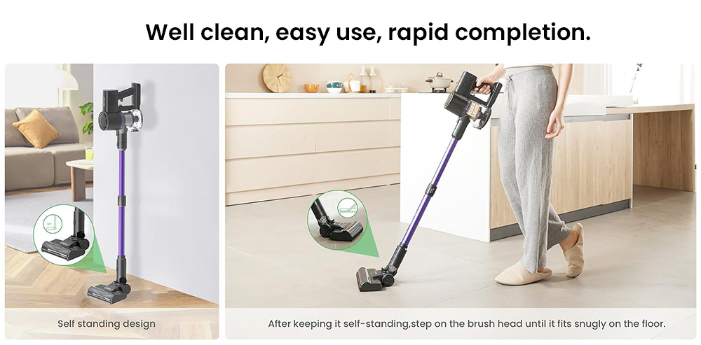 Vactidy V8 Pro Cordless Vacuum Cleaner, 25kPa Powerful Suction, Cyclonic Filtration System, 500ml Dust Cup, LED Touch Display, 