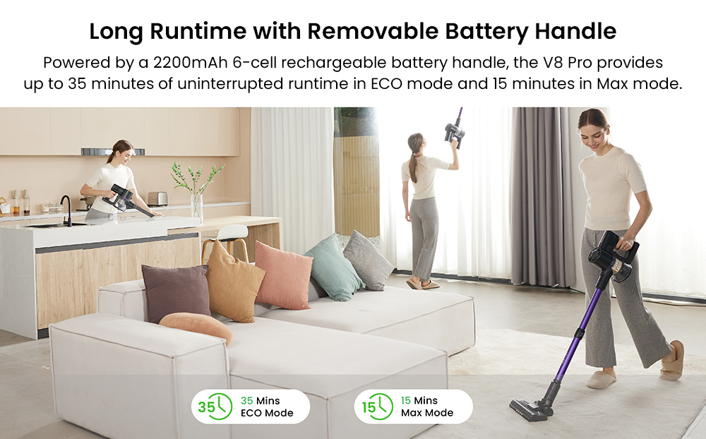 Vactidy V8 Pro Cordless Vacuum Cleaner, 25kPa Powerful Suction, Cyclonic Filtration System, 500ml Dust Cup, LED Touch Display, 