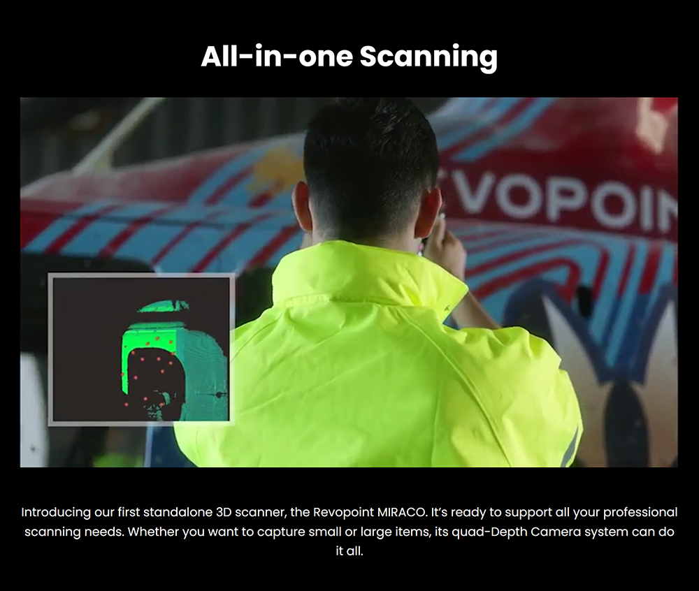 Revopoint MIRACO 3D Scanner with 16GB RAM  0 02mm High Precision  15fps Scanning Speed  8K Color Capture  180° Rotating Screen