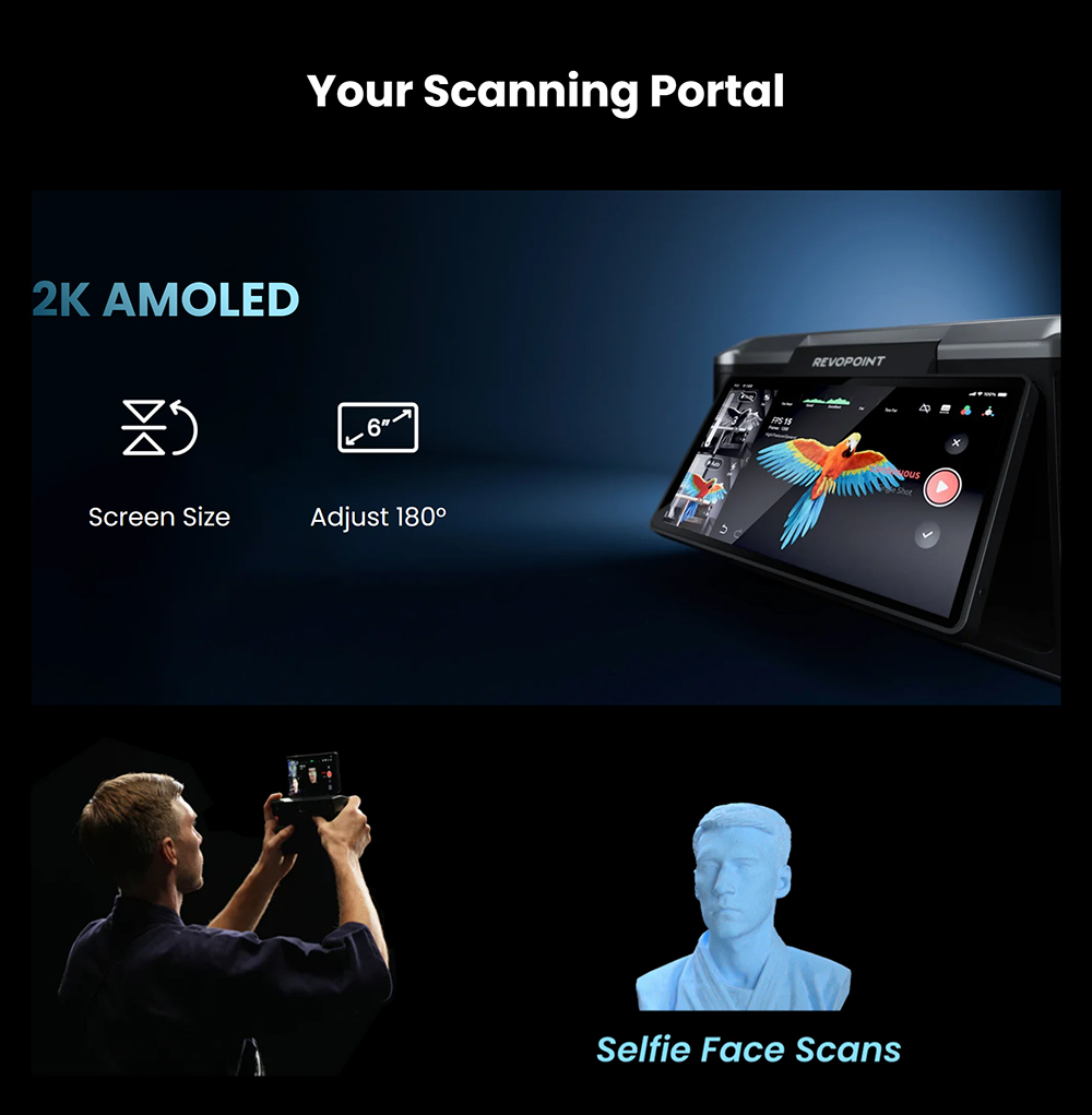 Revopoint MIRACO 3D Scanner with 16GB RAM  0 02mm High Precision  15fps Scanning Speed  8K Color Capture  180° Rotating Screen