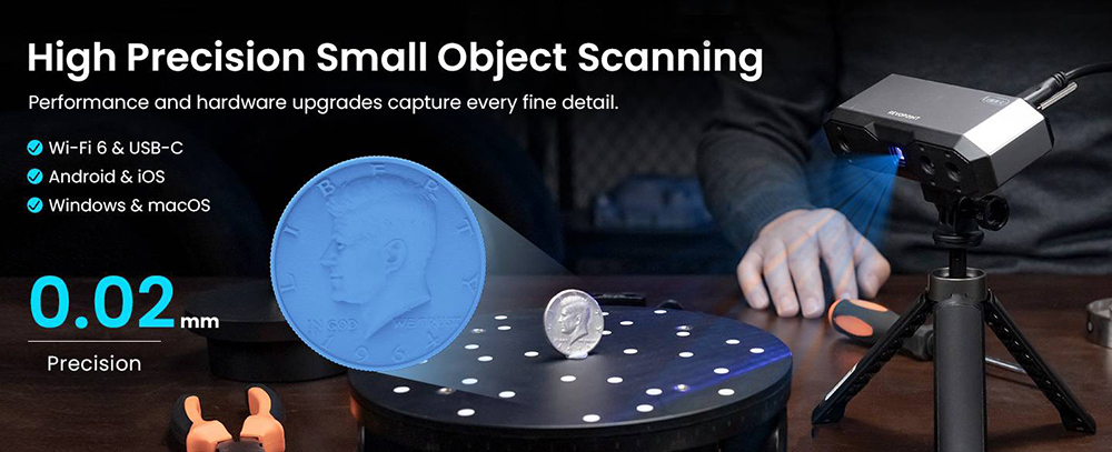 Revopoint MINI 2 3D Scanner  0 02mm Precision  2MP Resolution  Up to 16fps Scanning Speed  Blue Light  120-250mm Working Distan