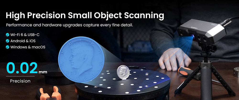 Revopoint MINI 2 3D Scanner  0 02mm Precision  2MP Resolution  Up to 16fps Scanning Speed  Blue Light  120-250mm Working Distan