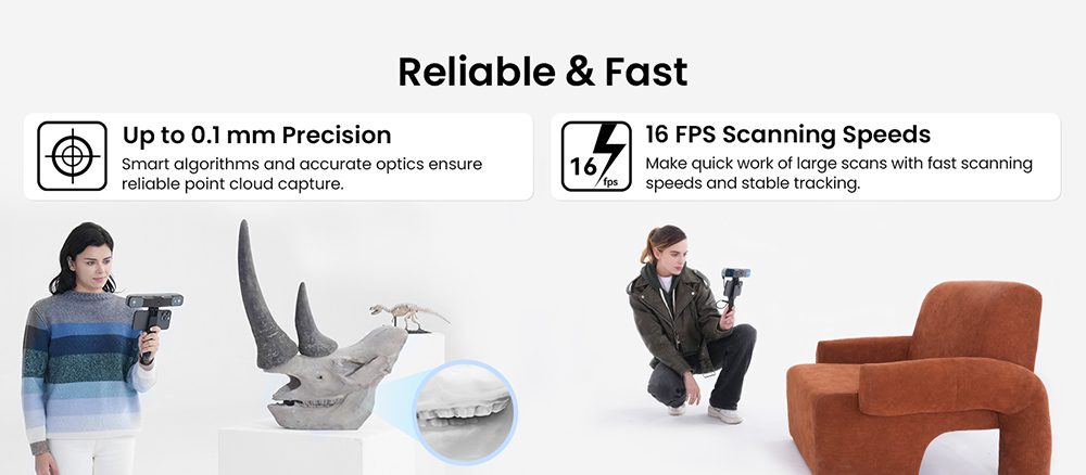 Revopoint RANGE 2 3D Scanner  0 1mm Precision  2MP Resolution  Up to 16fps Scanning Speed  400-1300mm Working Distance  4 Flash