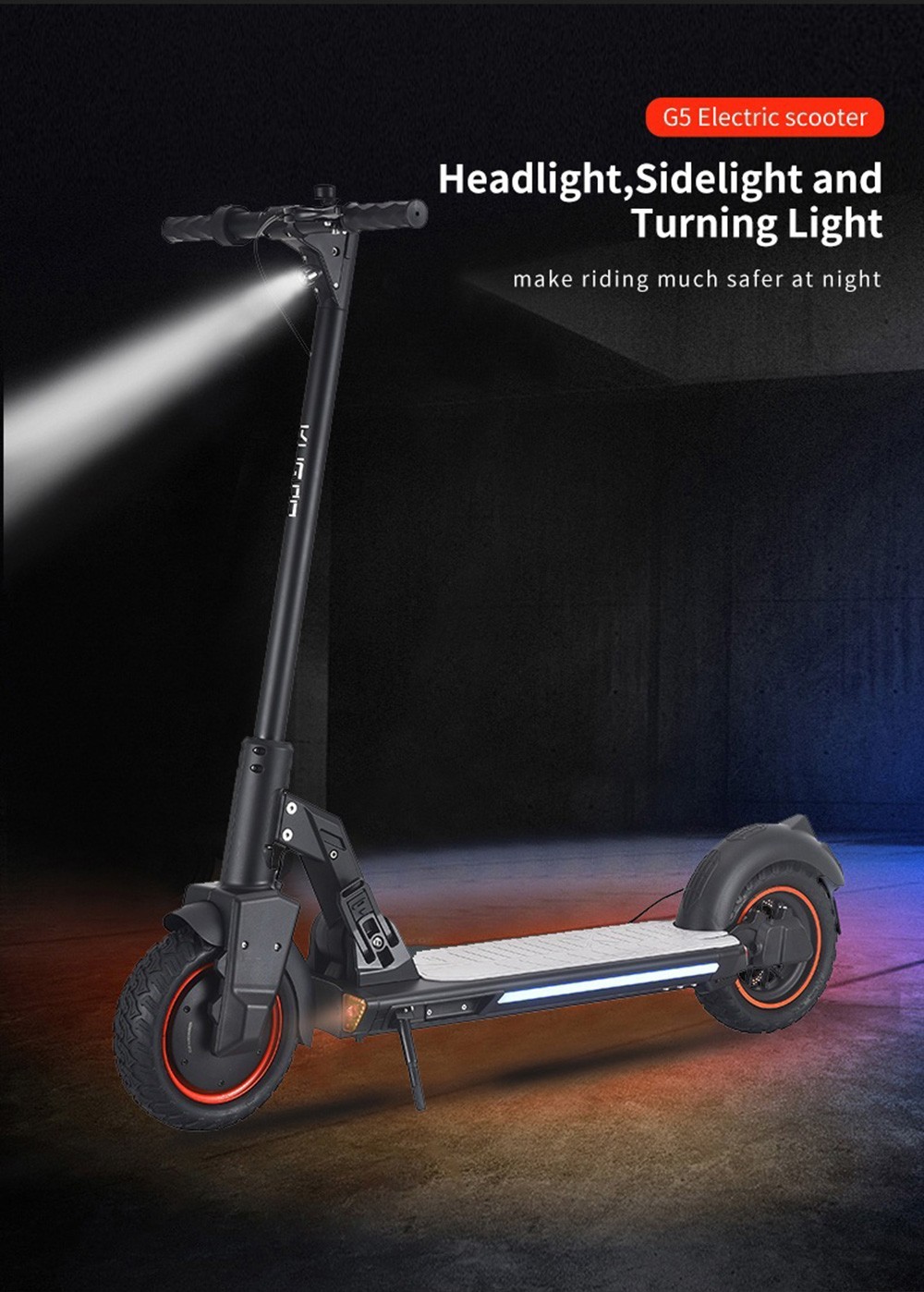 KUGOO G5 Folding Electric Scooter 500W Motor LED Display Screen Max 24MPH 10 Inch Tire - Black