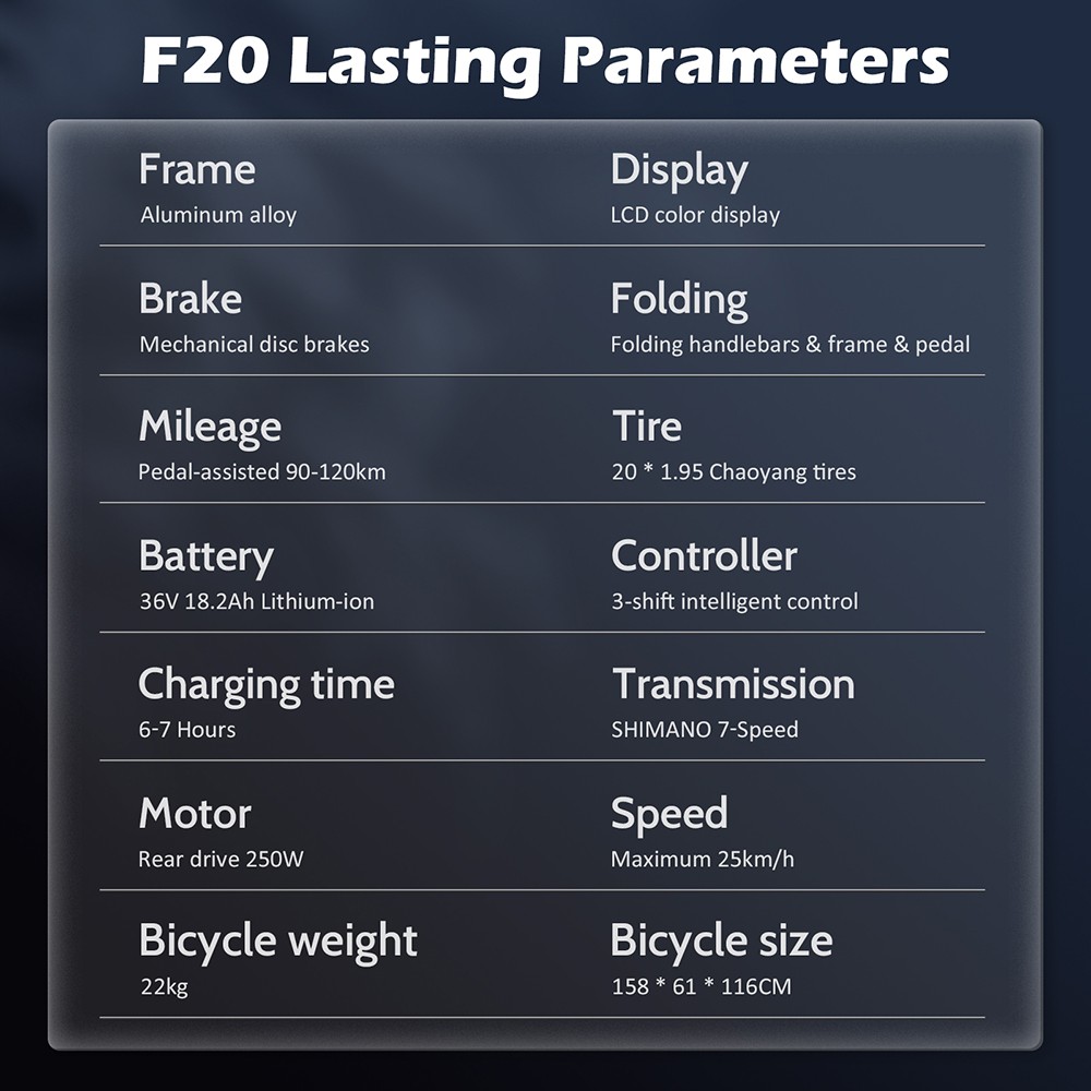 Fafrees F20 Lasting Electric Bike  250W Motor  36V 18 2Ah Battery  20*1 95'' Tires  25km/h Max Speed  120km Max Range  Mechanic