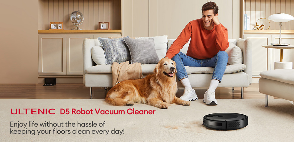 Ultenic D5 Robot Vacuum Cleaner  3000Pa Powerful Suction  120min Max  Runtime  3 Cleaning Modes  Carpet Auto-boost  Automatic R