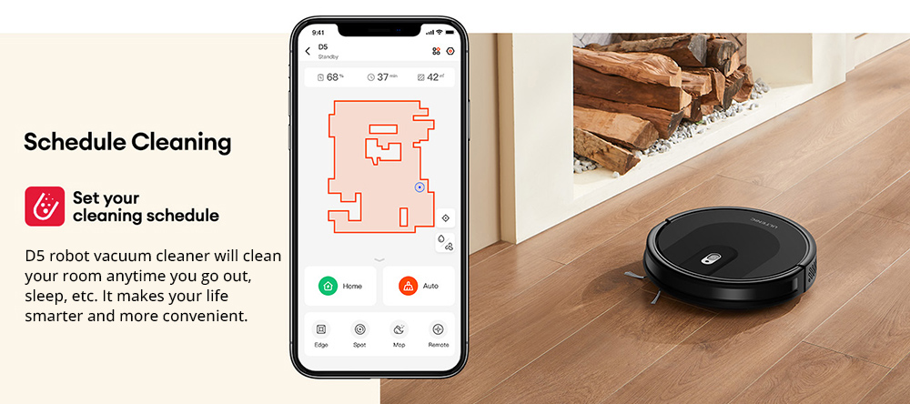 Ultenic D5 Robot Vacuum Cleaner  3000Pa Powerful Suction  120min Max  Runtime  3 Cleaning Modes  Carpet Auto-boost  Automatic R