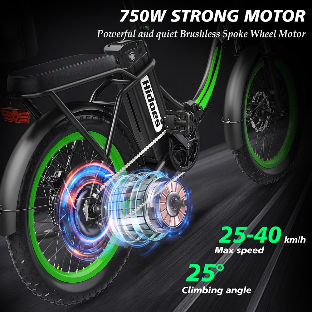 Hidoes C1 Electric Bike with Rear Seat  750W Motor  48V 13Ah Battery  20*3-inch Fat Tire  40km/h Max Speed  70km Range  Front 
