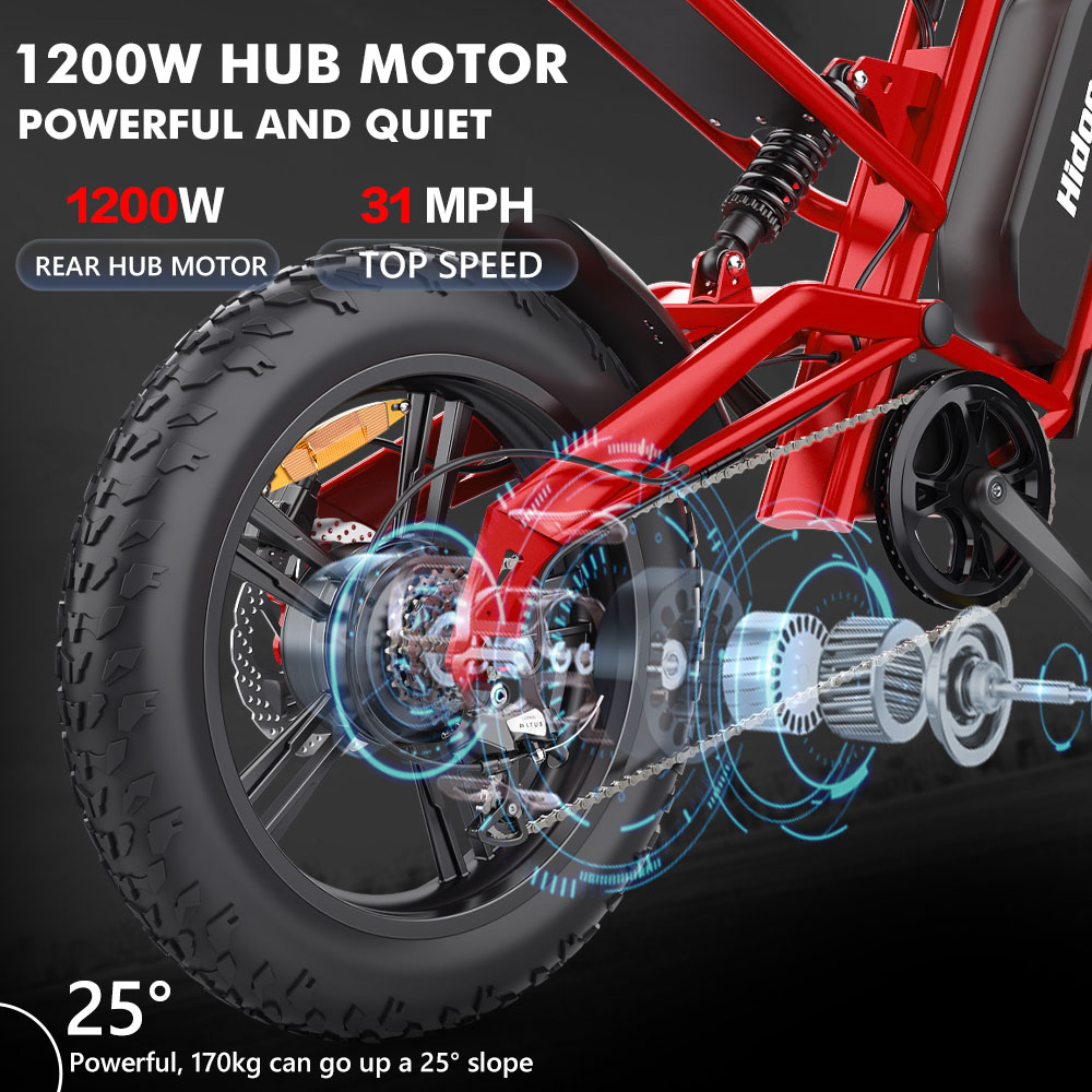 Hidoes B6 Electric Bike  1200W Motor  48V 15Ah Battery  20'x4' Fat Tires  50km/h Max Speed  75km Range  Front 