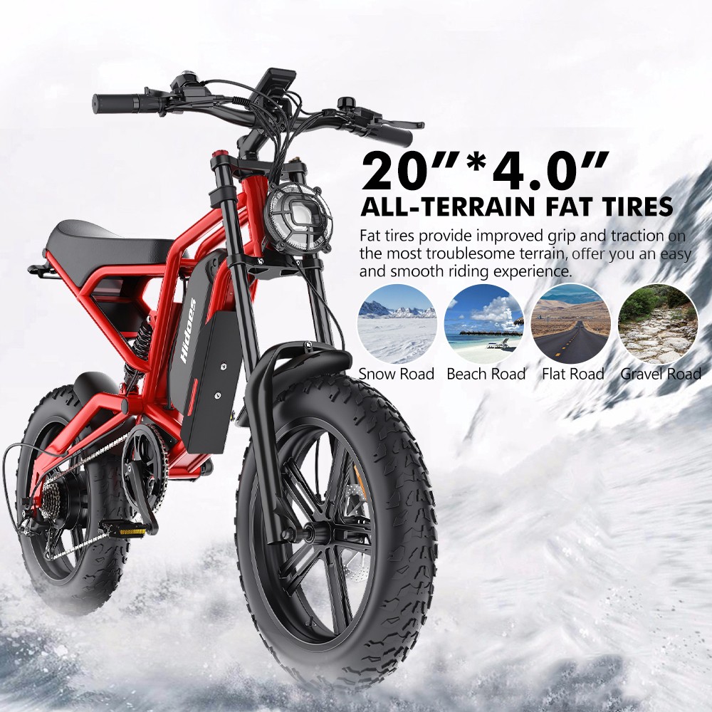Hidoes B6 Electric Bike  1200W Motor  48V 15Ah Battery  20'x4' Fat Tires  50km/h Max Speed  75km Range  Front 