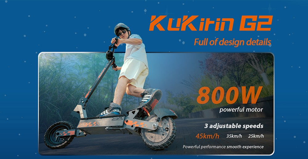 Kukirin G2 Foldable Electric Scooter 800W Motor 48V 15Ah Battery 10-inch Tires 45km/h Max Speed 55km Range Touchscreen Di